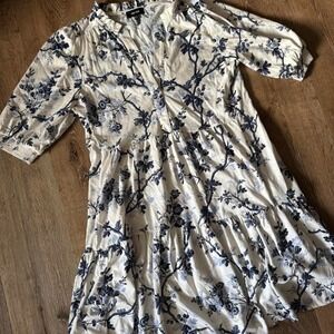 ME + EM White Modern Botanical Ruffled Cotton-Jersey Mini Dress Size 8